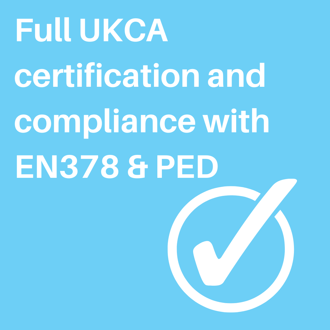 Full UKCA certification and compliance with EN378 & PED Full UKCA certification and compliance with EN378 & PED