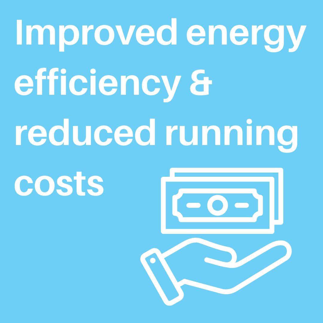 Improved energy efficiency and reduced running costs Improved energy efficiency and reduced running costs