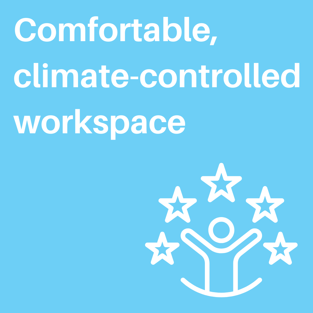 SK Heating Case Study Key Points (1) Air conditioning install creating a Comfortable, climate-controlled workspace graphic.